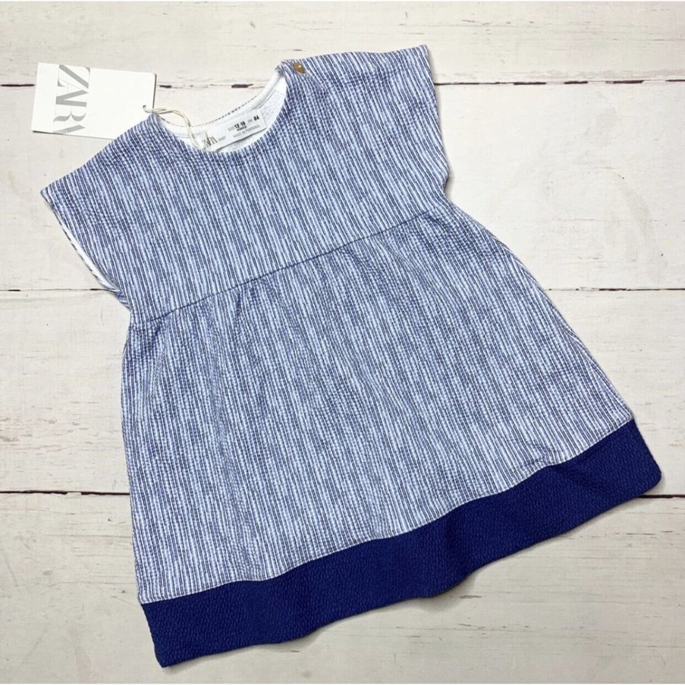 NEW! Zara Blue Striped Dress 12-18m